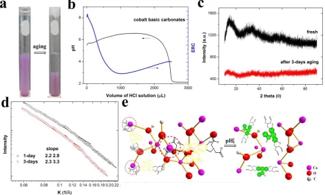 Fig. 2 (a) Comparison of cobalt basic carbonate precipitates between the beginning stage of flocculation and aging for three days under atmospheric pressure and in room temperature
