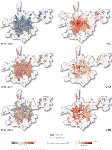 Figure 2. Land price development changes in Olomouc. 