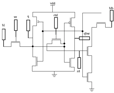Fig 2: schematic 9T SRAM cell Schematic of 9T SRAM cell is shown in the Fig. 2. This 