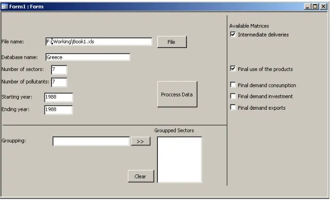 Figure 1. Form for user input parameters. 