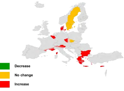 Figure 3.3  Summary of reported results of trend analysis of extreme precipitation. 
