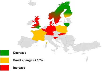 Figure 3.6  Summary of reported results of projections of extreme streamflow. 