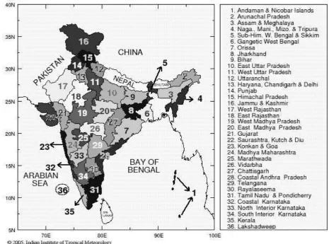 Fig 1: Meteorological subdivisions of India (Figure is made available from IITM) 