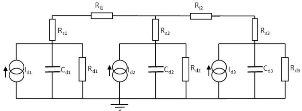 Figure 7: - Equivalent electrical circuit for 3 diodes.