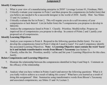 Fig. 4. Fragment of Assignment 0—Competencies and Learning Objectives.