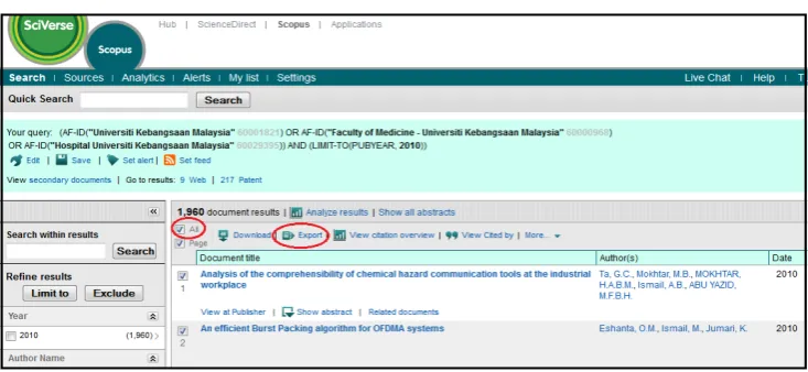 Figure 6: The capture of refine documents for year 2010 in Scopus database 