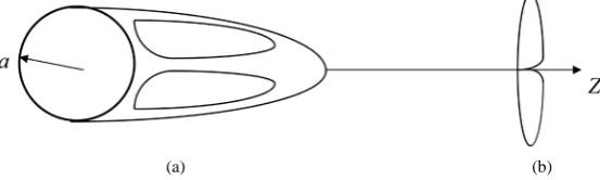 Figure 3. (а) Schematic representation of recirculating zone in near wake be-hind the sphere; (b) Schematic representation of vortex ring in far wake