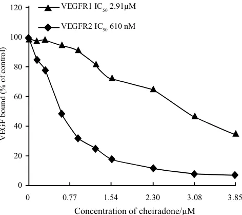 Figure 1Cheiradone inhibits VEGF binding to VEGFR-1 and -2Cheiradone inhibits VEGF binding to VEGFR-1 and -2