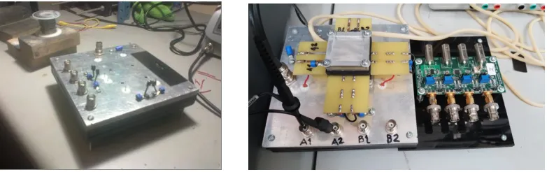 Figure 5. Left, mini four wire chamber, basic elements are shown, specially the plastic sealers