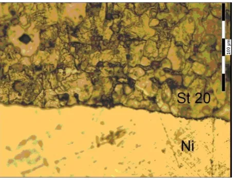 Figure 9. Microstructure of the solid-phase bonding C22E- Ni-SS on interface steel C22E -Ni after annealing at 500˚C, 10 