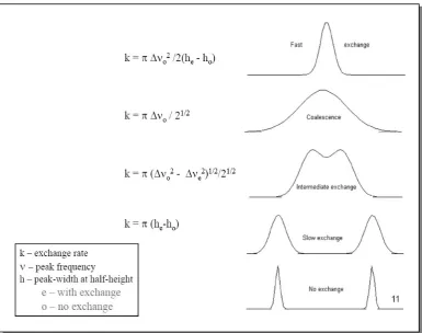 Figure 1.4. Effect of temperature on the resonances and the Exchange Rate  