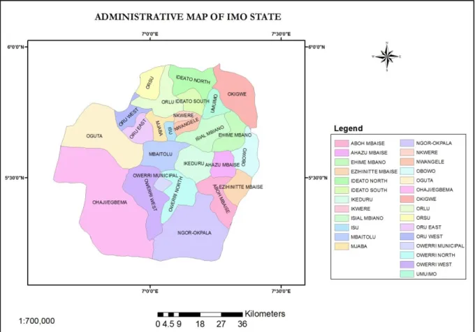 Fig. 1. Administrative Map of Imo State from NigSat1 (Source ASTAL Uyo) 