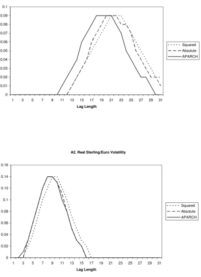 Figure 1. Lag structure of real and nominal exchange rate forecasted volatility 
