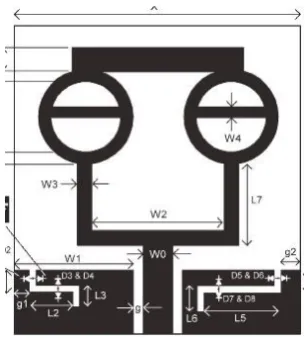 Fig. 2.30 A UWB planar monopole antenna with multiple-band-rejection switchable 