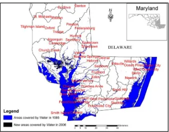 Figure 3. New areas covered by water between 1986 and 2006 in the Lower Eastern Shore of Maryland