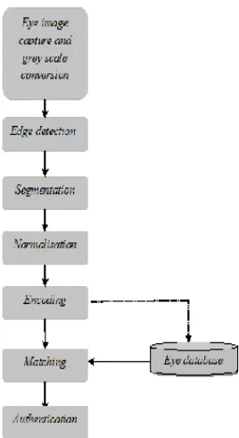 Fig 1:  The six phases of the iris recognition system. 