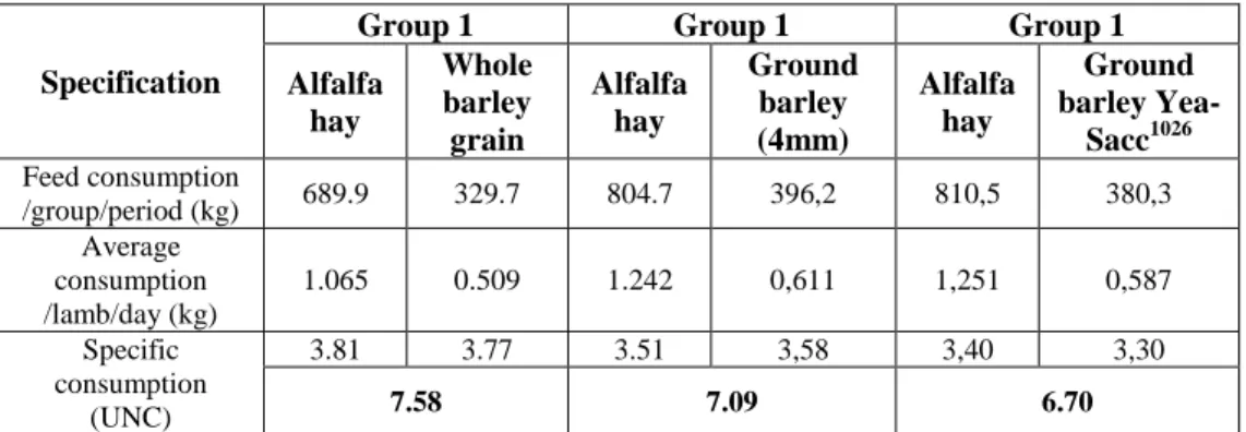 Table 2  Nutritional index realized by fattening lambs in the experimental period 