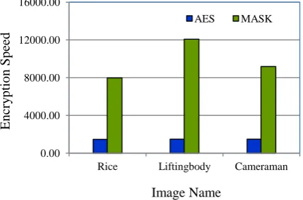 Figure 6 shows the encryption speeds observed using three different images for same size (256 × 256 pixels) in AES and MASK