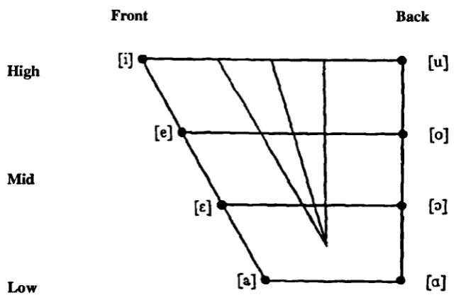 Figure I-i. The vowel quadrilateral; after Gimson (1989).