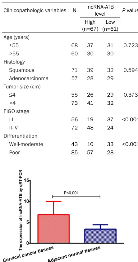 Table 1. Association between lncRNA-ATB expression and patients’ clinicopathologic features