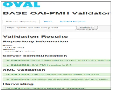 Figure 5. Validations testing of base OAI-PMH URL 9. Features and Functions of AgriCat