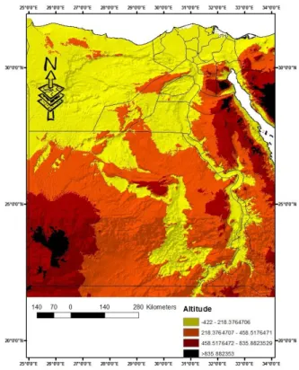 Figure 1.  Map of Egypt shows the altitude.  2.2. Land suitability to apiculture 