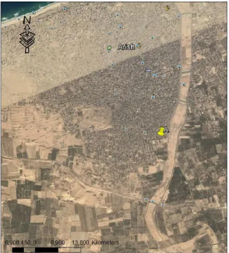 Figure 8. Location (A) is close to cultivated areas and Arish city.  3.2. Land suitability to apiculture in the future (2070) 
