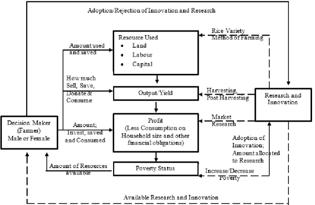 Figure 1. Source (Author, 2013) adapted from Olayide and Heady input-output process (1982)  The  concept  of  this  study  is  presented  in  Figure  1,  agricultural  activity  as  it  shown  as  the  combination  of  resources  to  yield  an  output  and