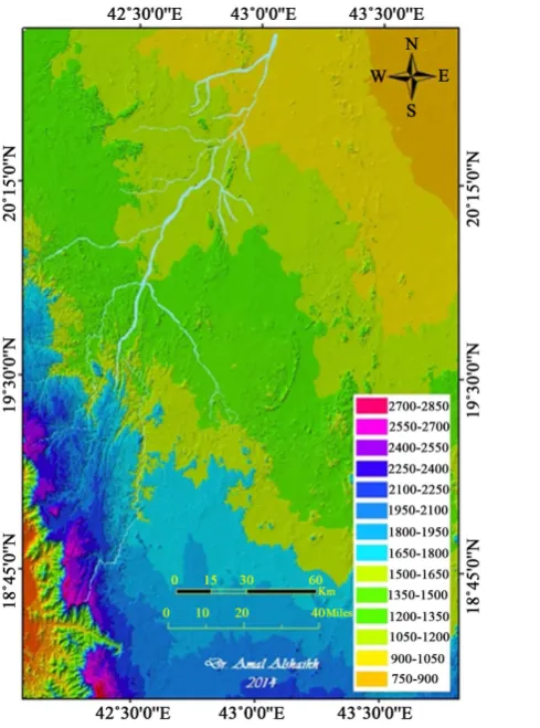 Figure 1. Location map of study area (between (18˚ - 21˚) N longitude and (42˚ - 43˚) E latitude