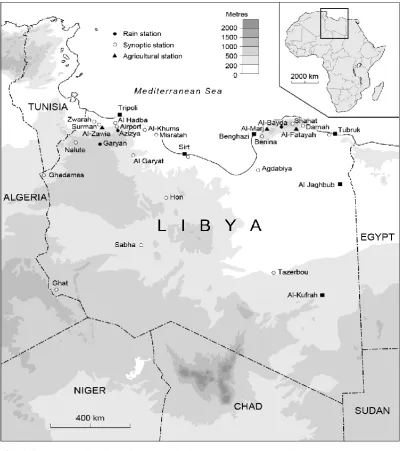 Fig. 1.1: The distribution of meteorological stations across Libya. 