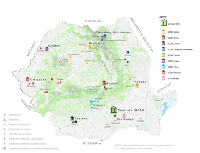 Fig. 1 Subunits of the National Institute for Research and Development in  Forestry ‘Marin Drăcea’ 