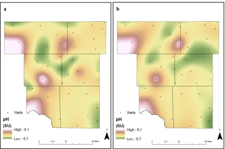 Fig 4. Spatial distribution of pH in the study area for (a) 1992-2005 and (b) 2006-2019 (SU: 