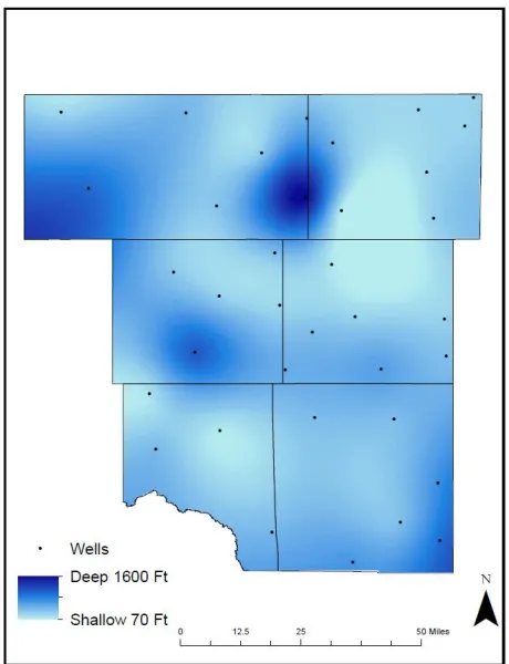 Fig 2. Groundwater well depth in the study area. 