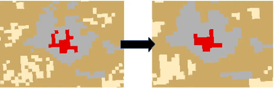 Fig 3. Example of majority filter in the study area. 