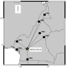 Figure 2. First arrivals of earthquake (indicated by vertical black lines) registered at stations CM09, CM06, CM18, CM24, CM26, CM29 and CM32