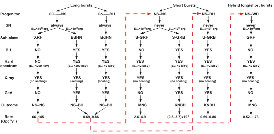 Figure 1. Summary of the properties of the burst sub-classes discussed in the Introduction