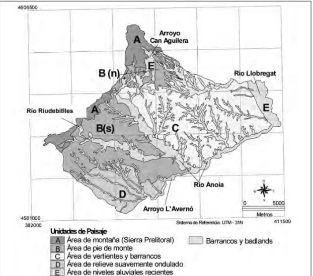 Figura 2. Grado de afección de la erosión por barrancos a escala regional en el área del Alt Penedès-Anoia