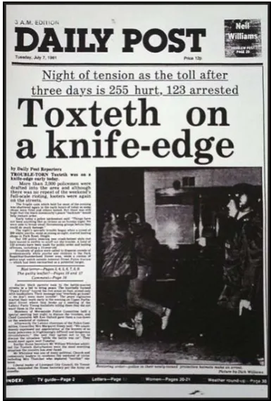 Fig. 1.2.4 Front page of Liverpool Daily Post during the Toxteth Riots, 1981 