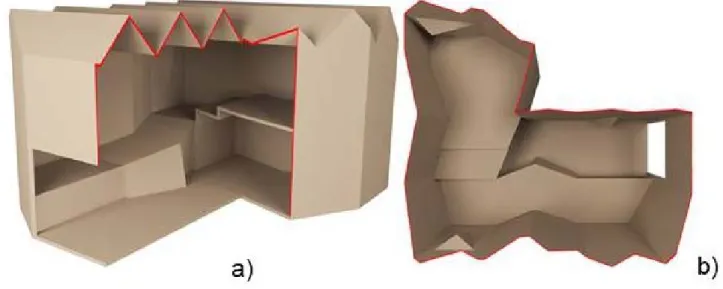 Fig.	6: Experimentation field. a) project three-dimensional model cross-section; b) top perspective view	
