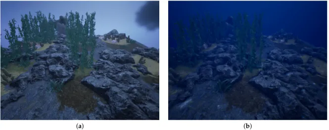 Figure 14. (b) is the rendering result after apply volumetric rendering effect and color correction to (a)
