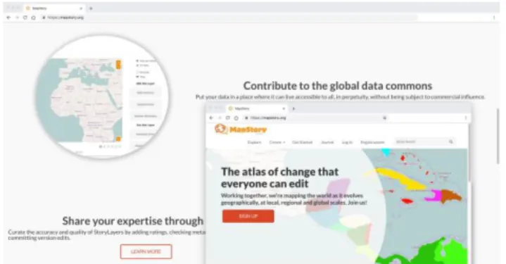 Fig. 4: The homepage of MapStory, the atlas of change that  everyone can edit. (Source: MapStory website, 