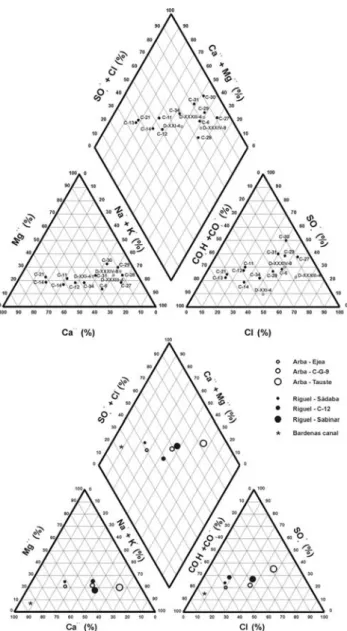 Figure 6. Piper diagrams of the water ionic composition in irrigation return flows and rivers.