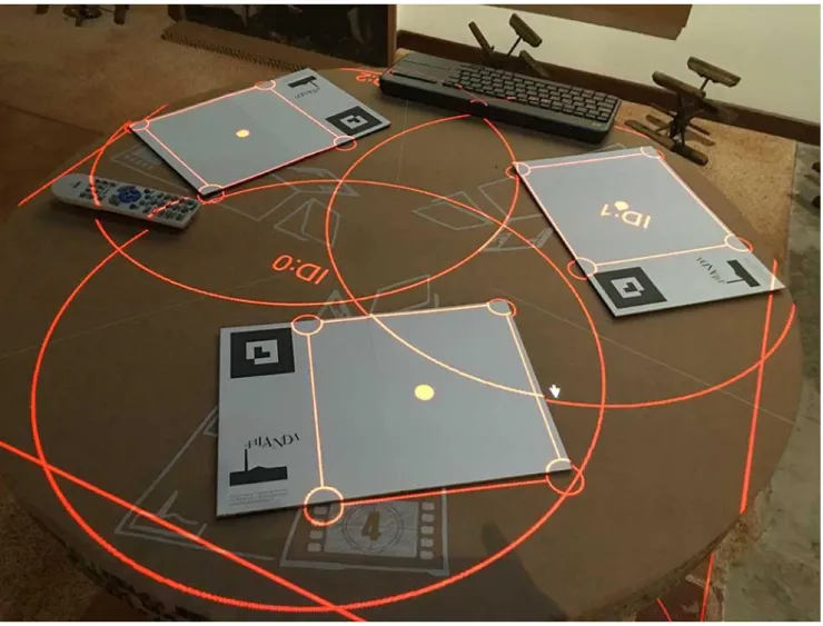 Fig. 10: The server program and the recognition of fiducial markers in the setup mode