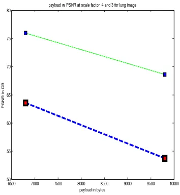 Fig 7: Green line for 4 scaling factor, blue line for 3 scaling factor (LUNG IMAGE) 