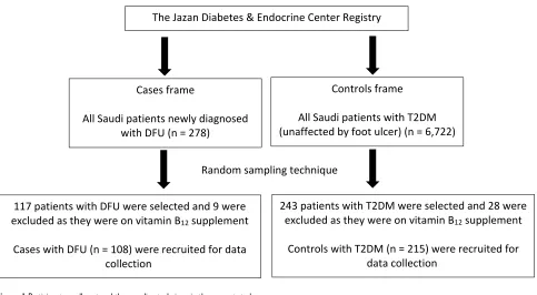 Figure 1 Participant enrollment and the sampling technique in the current study.Abbreviations: T2DM, type 2 diabetes mellitus; DFU, diabetic foot ulcer.