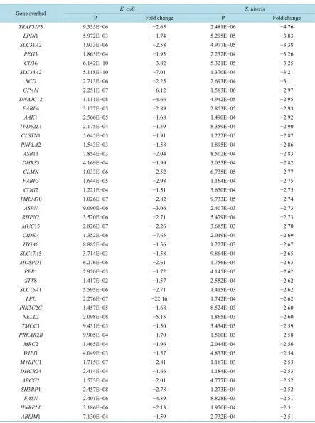 Table S1. Summary list of 505 common genes with similar differential gene expression in mammary tissue after intra- mammary infection with E