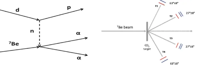 Figure 2. (Left panel). The polar diagram describing the quasi-free 7Bethe+d interaction