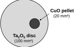 Figure 1. Schematic top view of the sputtering target for co-sputtering of a CuO pellet and a Ta2O5 disc
