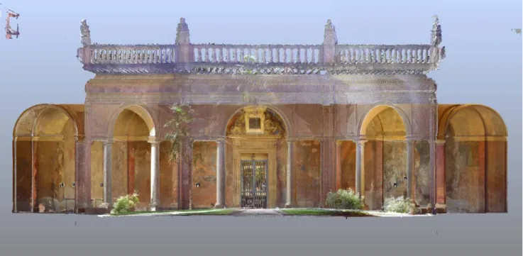 Fig.	  7:	  San	  Michele	  in	  Bosco	  (Bologna),	  point	  cloud	  of	  the	  Carracci	  cloister.	  	  