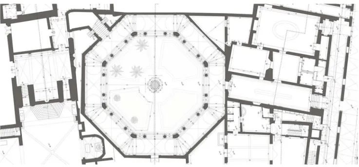 Fig.	  8:	  Complex	  of	  San	  Michele	  in	  Bosco	  (Bologna),	  plan	  of	  the	  ground	  floor	  (1:50).	  	   The	  survey	  campaign	  (still	  in	  progress)	  began	  in	  2011	  with	  a	  workshop	  called	  “Misur